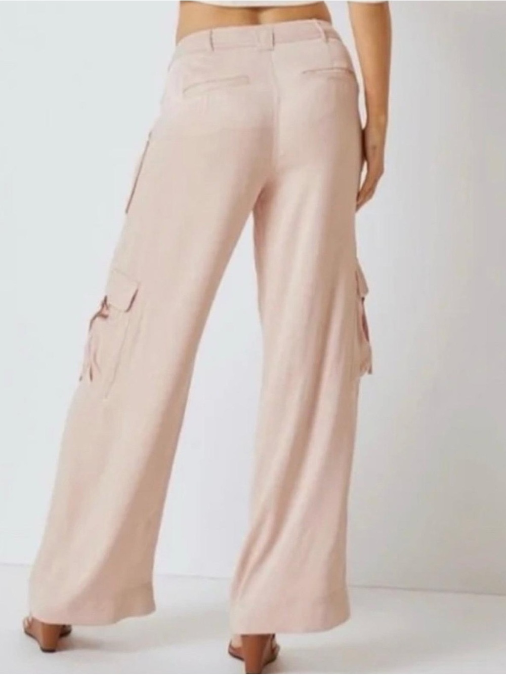 Anthropologie Pink Wide Leg Cargo Pants High Rise 100% Viscose Size 4 - Picture 3 of 9